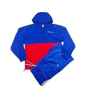 Champion Retro 90s Style Colorblock Windbreaker Tracksuit Blue Red Mens Medium